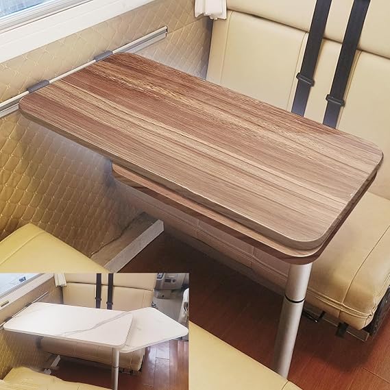 RV Folding Dining Table Rv Motorhome Dining Table Camper Table Folding Table Camping Table Double Layer Swivel Table Legs Bottom Table Top Rotates 360° for Camper Trailer Brown