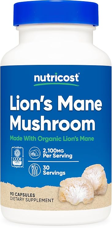 Nutricost Lion's Mane Mushroom Capsules 2100mg, 90 Capsules, 30 Servings