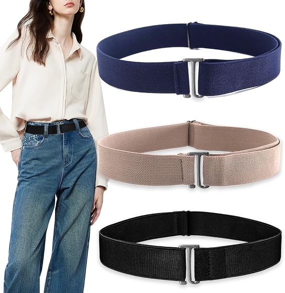 YZRIZX 3 Pack No Show Elastic Stretch Belts for Women and Men, Tuck Crop Band,Invisible Strap Belt with Flat Buckle for Jeans Pants Dresses Adjustable