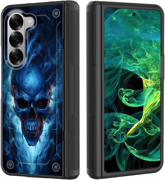 for Galaxy Z Fold 6 Case,Heavy Duty Dual Layer Hard PC & Soft Silicone Rugged Bumper Shockproof Protective Case for Samsung Galaxy Z Fold 6 5G 2024,Fire Skull
