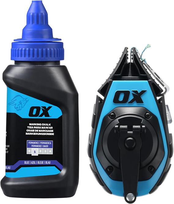 OX Chalk Line Tool Snap Line Reel + 1.5oz Refill Tiralineas - 50ft