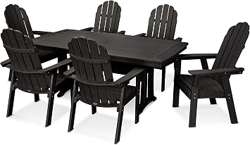 POLYWOOD Vineyard Adirondack 7-Piece Nautical Trestle Dining Set (Black)