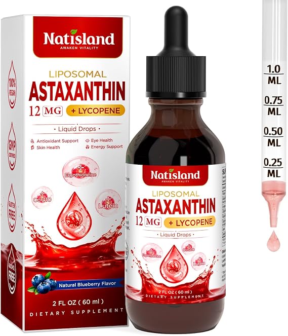 Liposomal Astaxanthin 12mg Supplement, Organic Astaxanthin Liquid