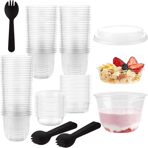 9oz Parfait Cups with Lids and Inserts Clear Dessert Cups with Lids