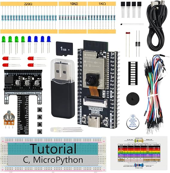 Freenove ESP32 Kit Dev CAM Board Basic Starter Kit, Microcontroller Dual-Core 32-bit 240 MHz, Camera on Board WiFi+BT, Tutorial Dettagliato di 400 Pagine, Codice Python C, 58 Progetti, 141 Articoli