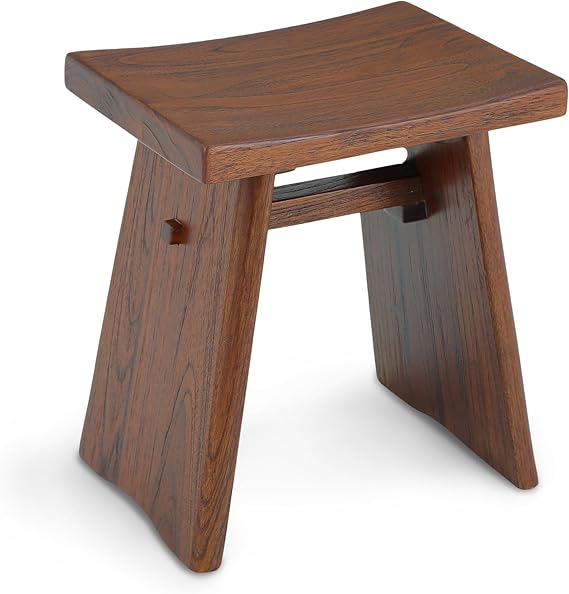 StrongTek Teak Shower Stool, 18 in, Curved Seat, 350 lb, Dark Brown | Water-Resistant Solid Teak, Wide Side Panels, Reinforced Support Bar, Smooth Finish, Bathroom, Spa and Home Use