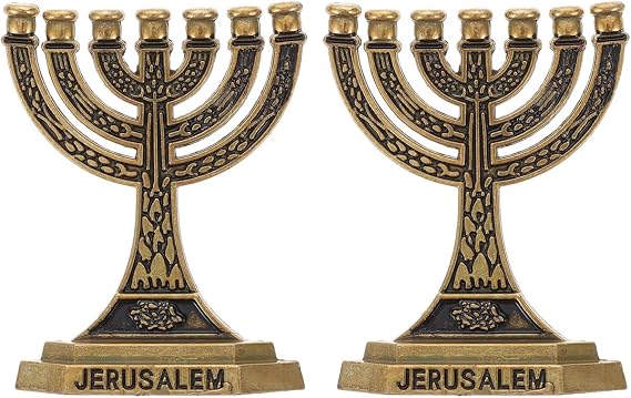 7-Branch Menorah Candle Holder Candlesticks for Hanukkah, Shabbat, Table Centerpiece, Home and Church Decoration Golden 2pcs