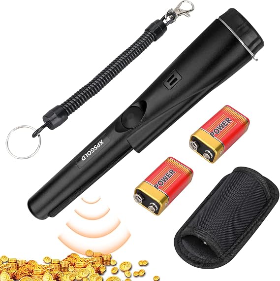 Metal Detector Pinpoint, Waterproof Pin Pointer 360 Degree Search Gold & Treasure Finder with Belt Holster & LED Indicator & Buzzer Vibration for Adults & Kids Black