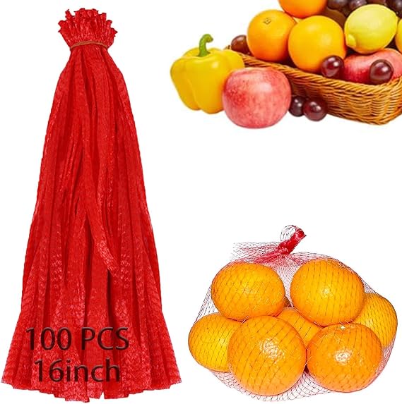 100Pcs Reusable Mesh Produce Bags, 16 Inch Stretchable Mesh Vegetable Bags for Vegetables Onion Potato Storage Fruits Seafood (100Pcs-red)