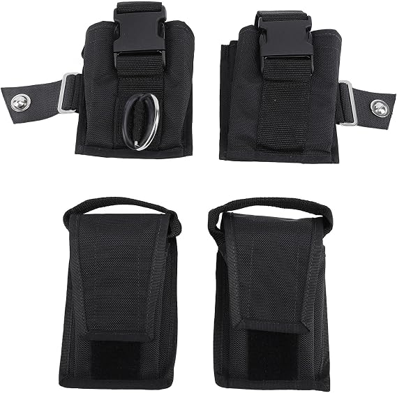 2PCS Scuba Weight Pocket with Quick Release Buckle, Nylon Diver Weight Belt Bag Pouch for BCD Diving, Removable Insert Plate and Stainless Steel D Ring for Secure Gear