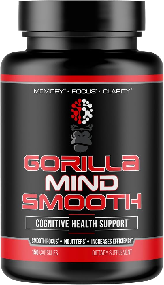 Gorilla Mind Smooth Nootropic Memory & Focus Formula (90 Capsules) | Non-Stimulant Productivity Supplement | Mental Clarity, No Jitters