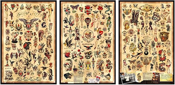 PosterOffice 3 - Sailor Jerry Tattoo Flash Posters designed by Schilder - Each poster is 12"x18" in size - Authentic Prints with Holographic Sequential Numbering for Authenticity