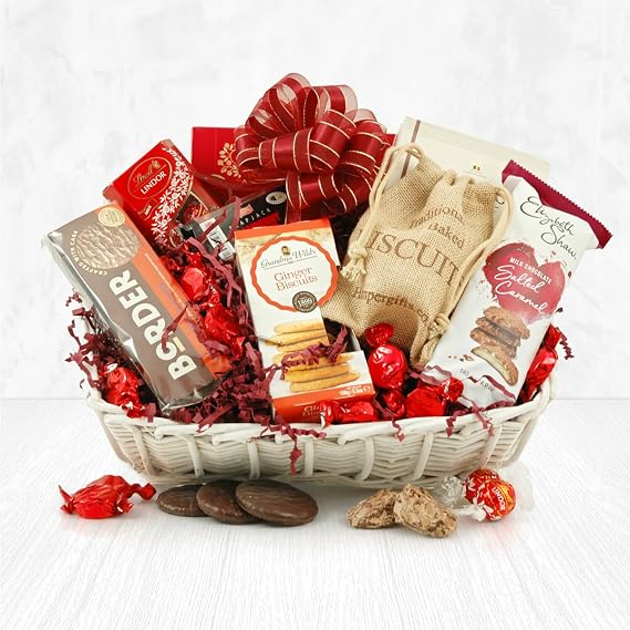 Chocs & Cookies Lovers Hamper | Luxury Sweet Treats Gift Basket with Award-Winning Biscuits, Swiss Truffles & Shortbread | Whitewash Wicker Basket