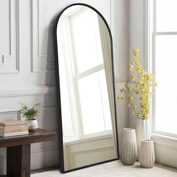 Black Arched Full Length Mirror, 48"x16" Wall Mounted Mirror Metal Aluminum Frame Modern Simple Home Decor, Leaning Against Wall Mirror for Living Room Bedroom Cloakroom, Large