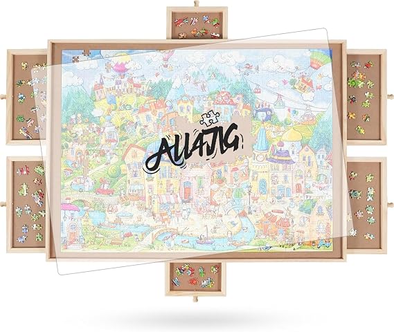 ALL4JIG 1000 Pieces Rotating Puzzle Board with 6 Drawers and Cover,22"x30"Portable Wooden Jigsaw Puzzle Table for Adults,Lazy Susan Spinning Puzzle Boards Birthday Gift for mom