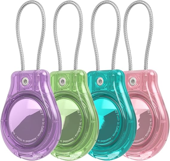 Inesore IPX8 Waterproof for AirTag Keychain Holder case with Wire Cabl | Ultra Durable Anti-Lost Lock Keychain Holder for Luggage,Dog,Key(clear Pink+blue+green+purple)