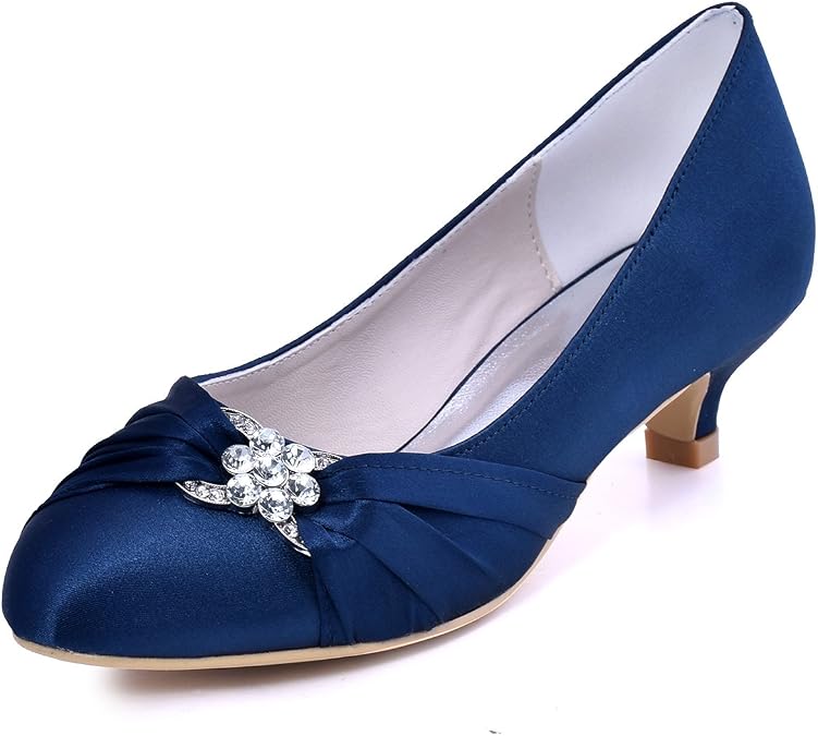 ELEGANTPARK Low Heel Dress Shoes for Women Closed Toe Satin Wedding Heels