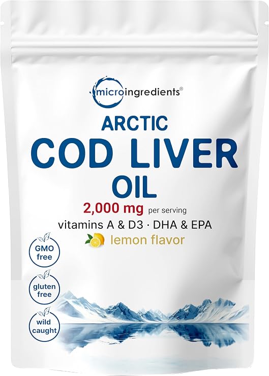 Cod Liver Oil 2,000mg Per Serving, 360 Softgels | Burpless Lemon Flavored Rich in Omega 3, Vitamins A & D3, EPA, DHA | Wild Caught Arctic Deep Sea Fish | Heart, Brain, Immune Supplement