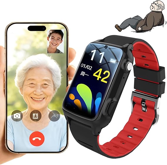 4G Smart Watch, Designed Specifically For The Elderly, Features Fall Detection + SOS Emergency Button, GPS Positioning, Video & Voice Calls, Ip67 Waterproof, A Gift That Satisfies Parents Red