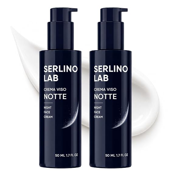 Serlino Lab Night Face Cream for Men - Retinol Night Cream with Hyaluronic Acid & Olive Oil, Collagen Boosting Face Moisturizer, Firms Men's Sagging Neck & Jowls, Reduces Deep Wrinkles, 1.7 Fl Oz