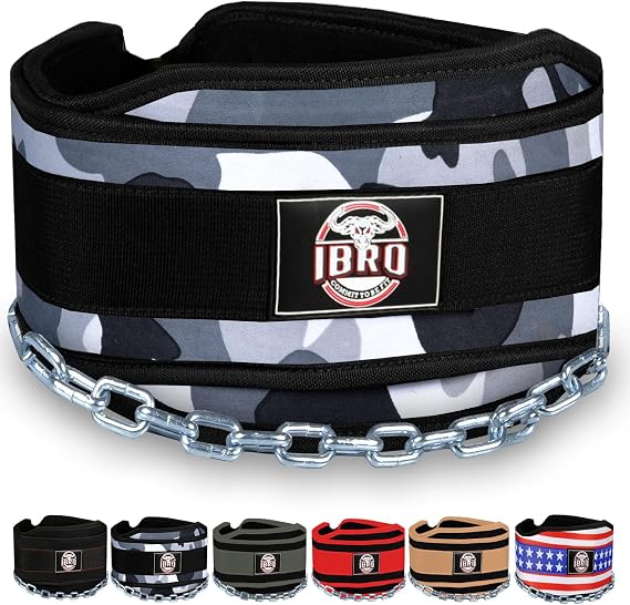 IBRO Advanced Fitness Dipping Belt with Heavy Duty Long Steel Chain | Weighted Dips, Pullups, Bodybuilding, Weight Lifting | Neoprene Waist Support | for Men and Women