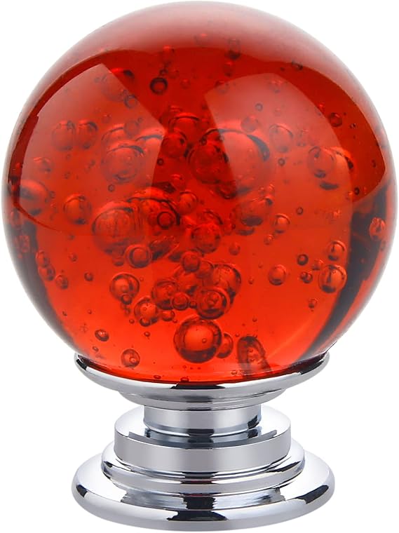 10 PCS Crystal Cabinet Knobs Round Glass Bubbles Dresser Knobs Smooth Drawer Knobs Handle for Home, Cabinet, Drawer and Dresser Hardware with 3 Different Size Screws, 30MM (Red)