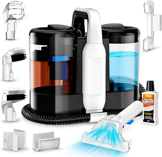Polsterreiniger Gerät 600W 17kPa Teppichreiniger Waschsauger Nassauger mit Reinigungsmittel Kompakter Teppichreiniger und Textilreiniger – Waschsauger für Teppich Polster Autositze & Sofa