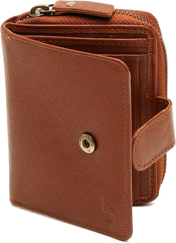 LOUIS STITCH Men's Italian Saffiano Leather Wallet RFID Blocking Card Holder Multiple Slots Zip Protection Handcrafted Premium Wallets for Men Boys (LSWL-SF-CZ), British Tan, RFID