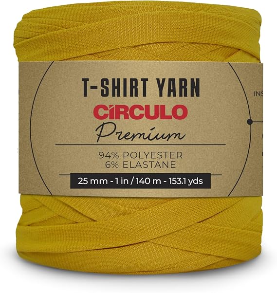 CIRCULO Premium T-Shirt Yarn - Soft, Lightweight, Seamless, Knot-Free. Easy-to-Use., Fettuccini Zpagetti, T Shirt Yarn for Crocheting & Knitting- 153.1 yds, (1748 - Curry)