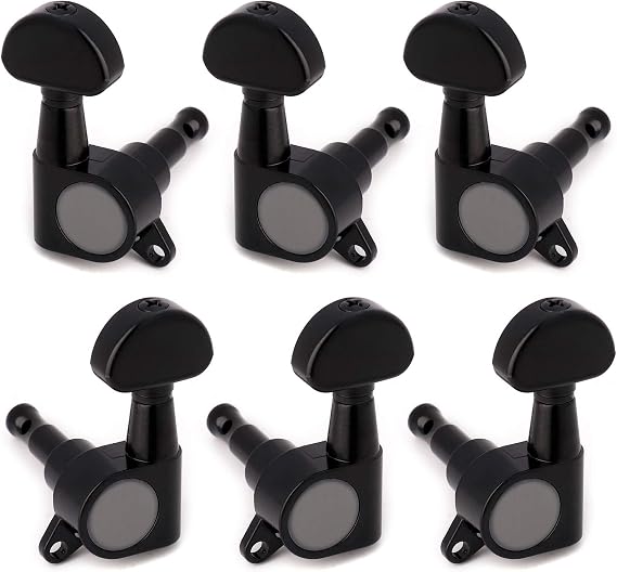 Rubatone Sealed Guitar String Tuning Pegs Tuning Keys Machine Heads Tuners for Electric Guitar or Acoustic Guitar Half Round 3 Left 3 Right Black.