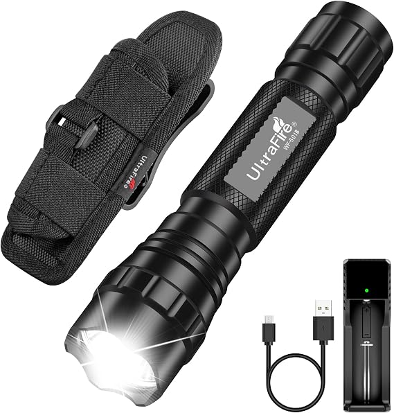 ULTRAFIRE Tactical Flashlight with Holster, Single Mode LED for Duty Belt