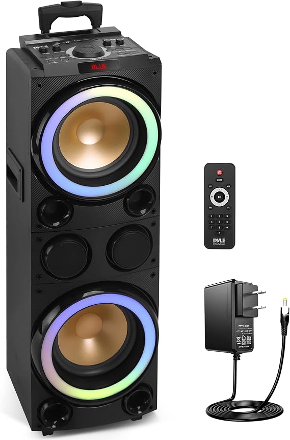 Portable Bluetooth PA Speaker System - 1200W Outdoor Bluetooth Speaker Portable PA System w/Microphone in, Party Lights, USB SD Card Reader, FM Radio, Rolling Wheels - Remote Control - Pyle PPHD210