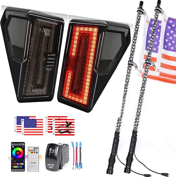 3FT Whip Lights+ 2 Pack UTV Smoke Tail Lights