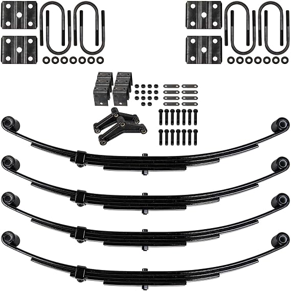 Trailer 4 Leaf Double Eye Spring Suspension and Tandem Axle Hanger Kit for 2 3/8" Tube - 3500 lb Axles