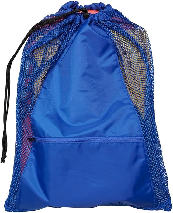 Sporti Mesh Swimming Equipment Backpack, Drawstring Gear Bag for Swimmers | Large Storage, Breathable Mesh, Adjustable Straps, Zipper Pocket, Fits Kickboard & Fins, Pool & Beach Bag, For Adults & Kids