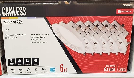 Utilitech Color Changing 6-in 85-Watt Equivalent White Round Dimmable Recessed Downlight (6-Pack) Canless, 6 Inches, MQTL1121A-L14K9027
