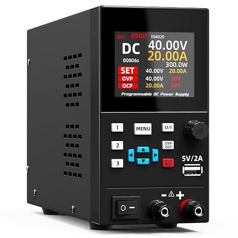 BSIDE 40V/20A Programmable DC Power Supply Variable Bench Power Supply, Encoder Knob with Memory Storage, Adjustable Switching Regulated Lab Power Supply, 4-Digits LED Display with Output Button