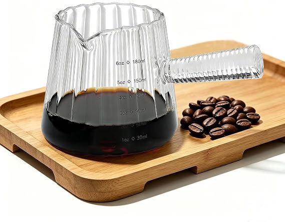 6OZ Glass Measuring Cup, Conical Espresso Cup, Glass Handle, Clear