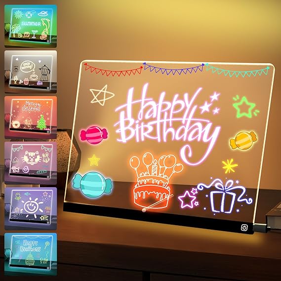 16 LED Drawing Board for Kids 7 Colors Light Acrylic Dry Erase Board with Stand 2 Modes Led Note Board for Room/Store/Office Ideal Gift for Birthday Festival 7 Markers