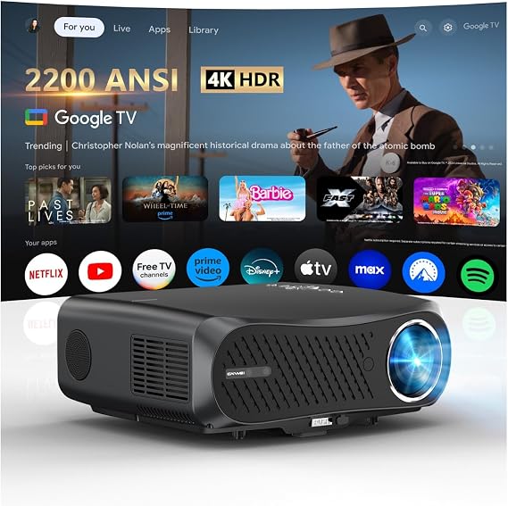 4K Ultra HD Google TV Projector for Daylight Viewing, 2200 ANSI 2025 Upgrade Daytime Smart Home Theater Projector with HDR, Dolby 230W Speakers NFC HDMI ARC WiFi6 Bluetooth5.4 for Indoor Movie Gaming