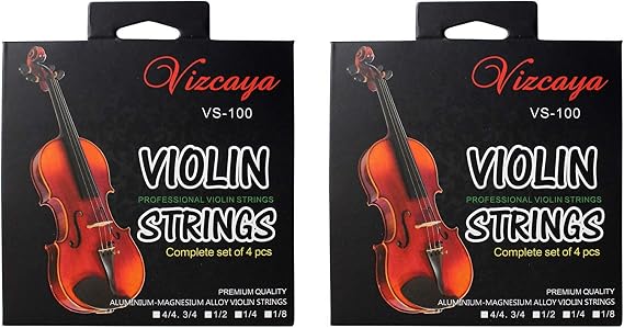 Vizcaya 2 Packs Full Sets Violin String (G-D-A-E) for 4/4-3/4 Size Beginner,Student Violin Replacement,Extra 4 string(E1,A2,E1,A2)