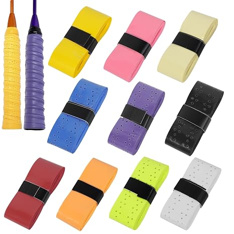 10 Pcs Badminton Tennis Racket Grip Tape, Multi-Color Self-Adhesive Anti-Slip Replacement Grip Tape for Badminton Racket, Tennis Racket, Squash Racquet, Baseball & Hockey Sticks