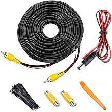 RCA Car Video Cable Kit, 10M RCA Cable + 1M DC Power Wire + 2 Adapter + 100 Ties + Pry Tool, for Car Reversing Camera/DVD/TV Audio with Detection Wire