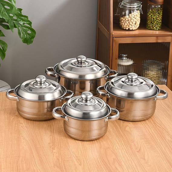 Kitchen Cookware Sets Stainless Steel, Professional Pots and Pans Include Saucepan, Saute Pan, Stockpot with Lids, 4-Piece, Silver (B), Variety Pack