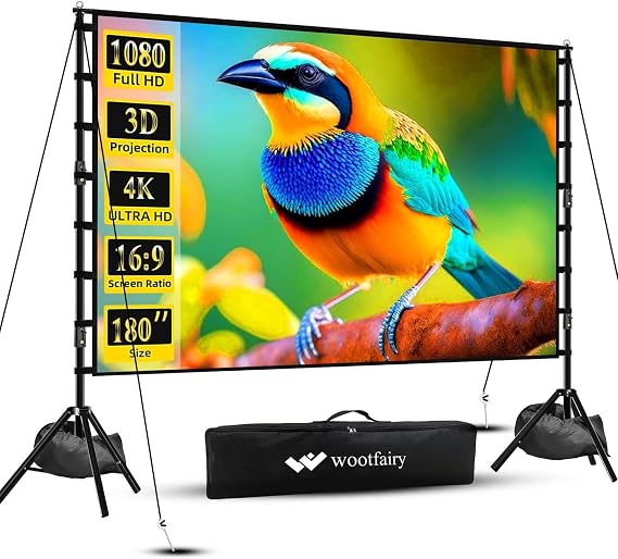 180 inch Projector Screen with Stand and Carry Bag, Big Size Screen