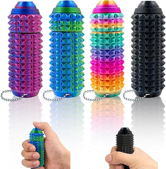 Little Ouchies Pain Fidget (4 Stücke) Mit Clicker Schaltfläche & Spinner Pain Stim Spiky Grippie Keychain ADHS Fidget Toys für Stressabbau Fokus Sensorik Spielzeug Geschenke Für Erwachsene (Laser)