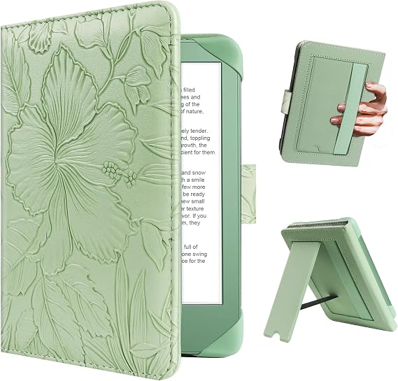 HoYiXi Universal Case For 6 inch eReader,Compatible with Kindle/Kobo Clara HD/Kobo Clara 2E/Paperwhite/PocketBook/Tolino eReader,with HandStrap/Kickstand, Cover Case for 6'' eReaders,Green