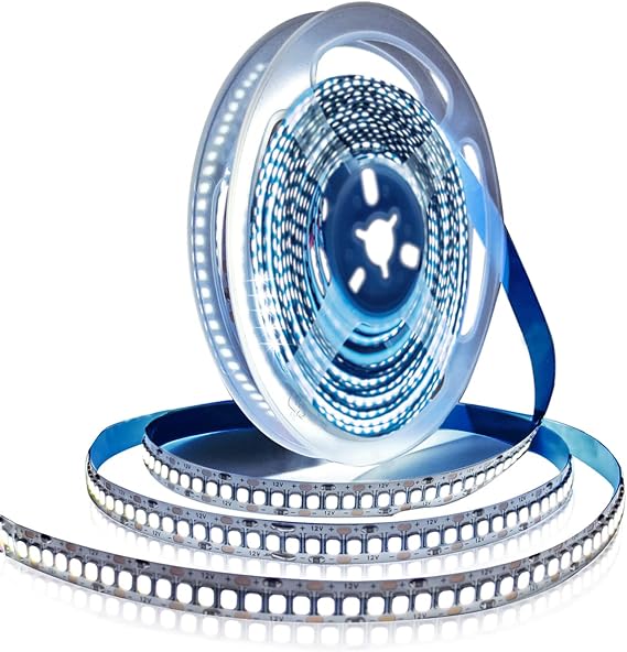 12V LED Strip Lights, White 6000K 16.4ft SMD 2835 IP20 240 LEDs/M Total 1200 LEDs Super Bright 12000LM Rope Light Strips for Bedroom, Kitchen Decoration
