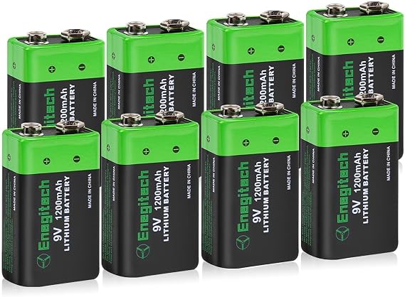 Enegitech 9V Lithium Battery, 9 Volt Battery 1200mAh Non-Rechargeable for Smoke Detector, Fire Alarm, Carbon Monoxide Detector, Metal Detector (9V 8 Pack)