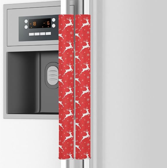 Emelivor Deer Christmas Red Refrigerator Door Handle Cover Set of 2 - Kitchen Appliance Handles Replacement Keep Off Fingerprints Food Stains for Ovens Dishwashers